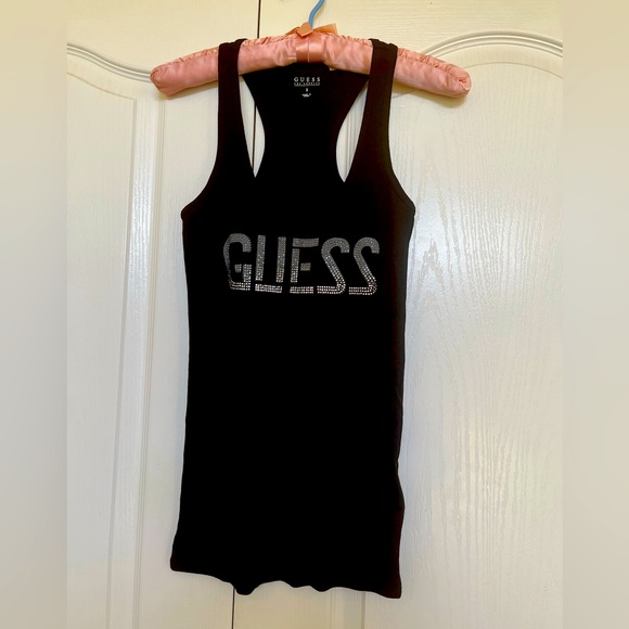 Guess Black Tank Top with Rhinestone Logo - Picture 2 of 4